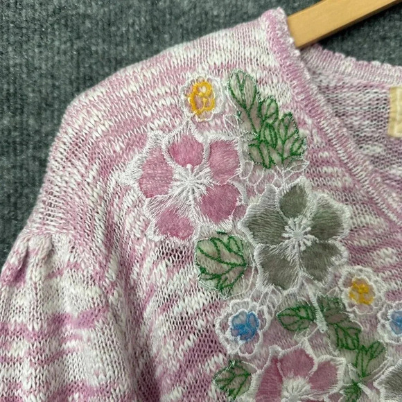 Vintage Floral Sweater Womens Small Pink Pastel Modest V-Neck 80s Pullover - Picture 7 of 16